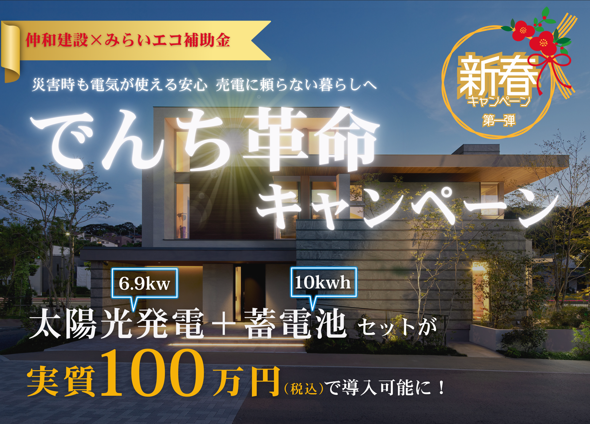 新春キャンペーン｜でんち革命キャンペーン　太陽光発電＋蓄電池セット実質100万円